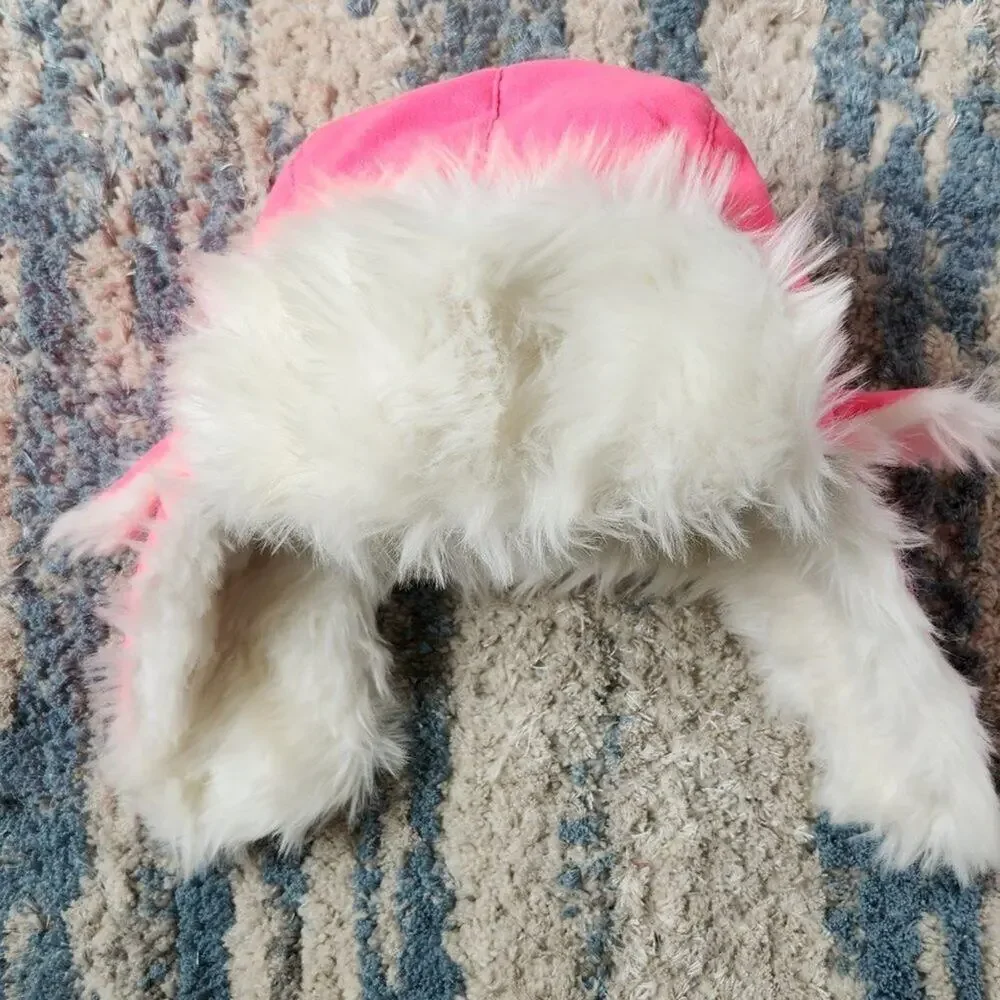 High Visibility Neon White Fur Aviator Winter Trooper Hat - Neon Pink Large